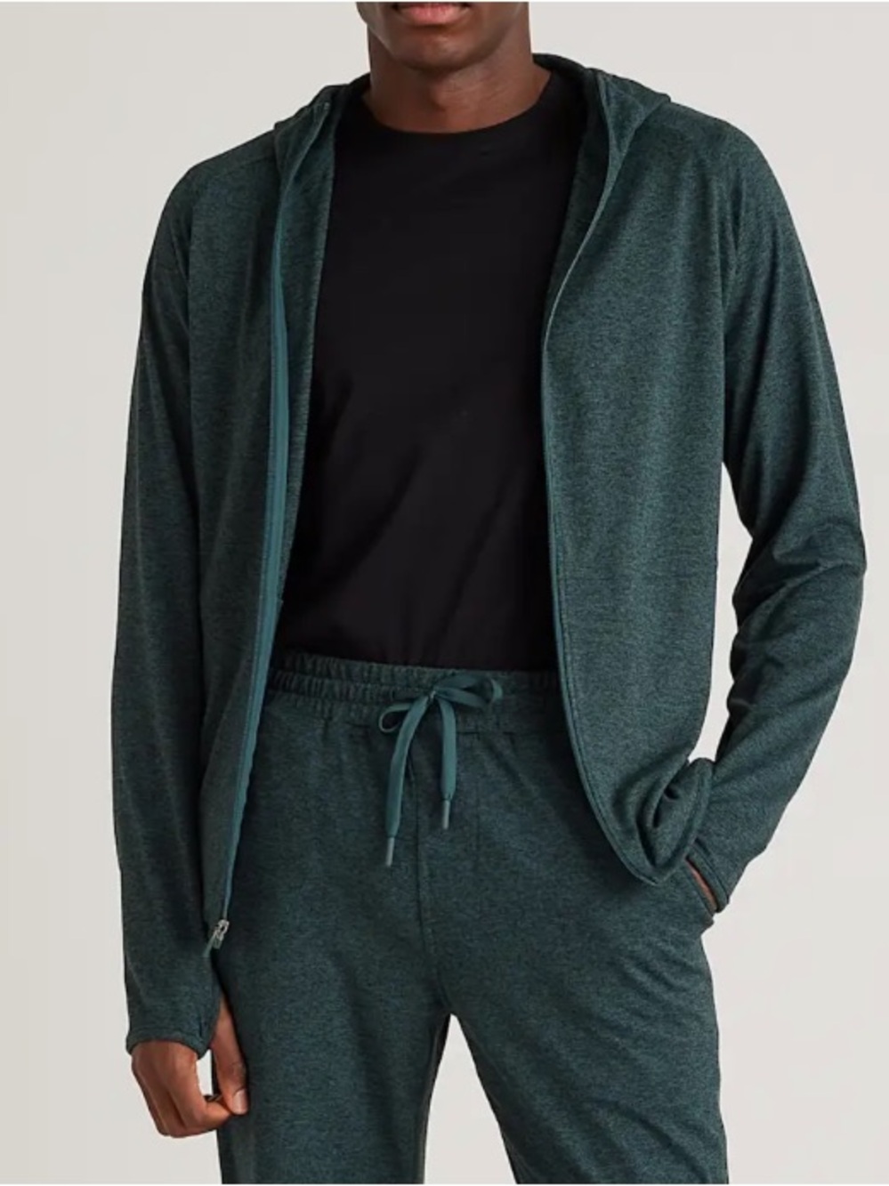 Quince Flowknit Soft Performance Full-Zip Workout Hoodie Heathered Green Men's M